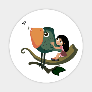 Girl and  bird Magnet